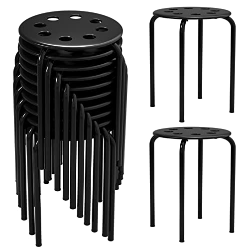 12 Pack Black Plastic Stack Stools - Stackable Stools with Metal